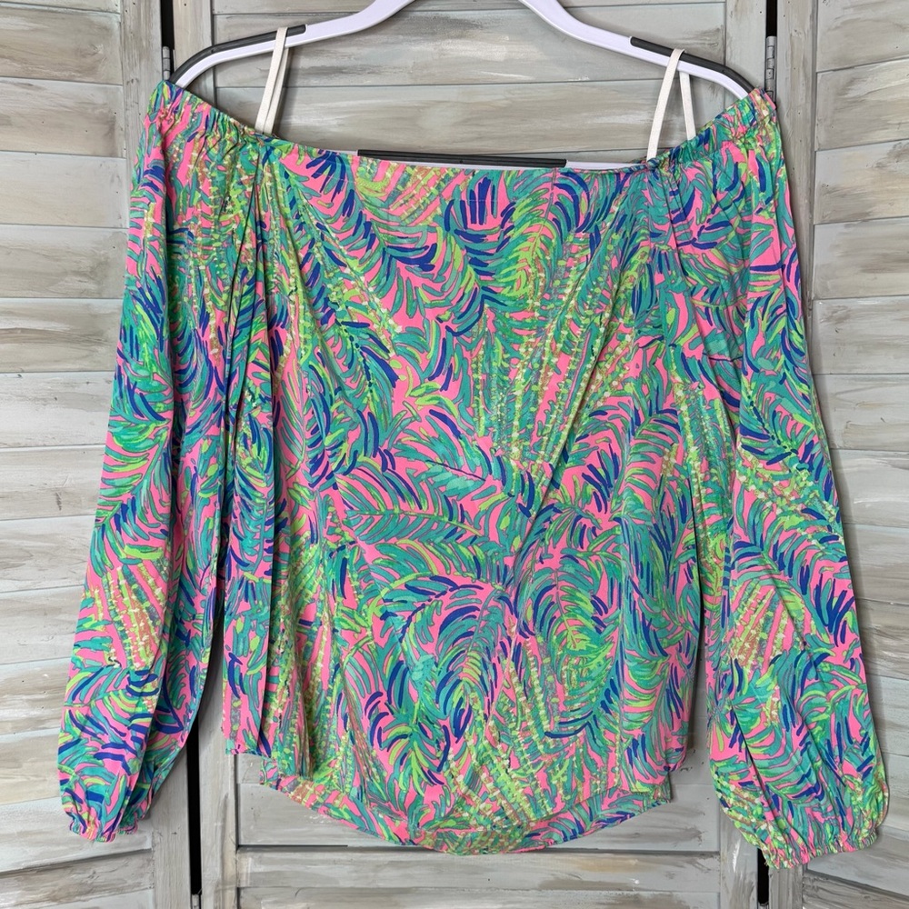 Lilly Pulitzer Adira silk off the shoulder top Small Pink Sunset Coco Breeze - Picture 7 of 10
